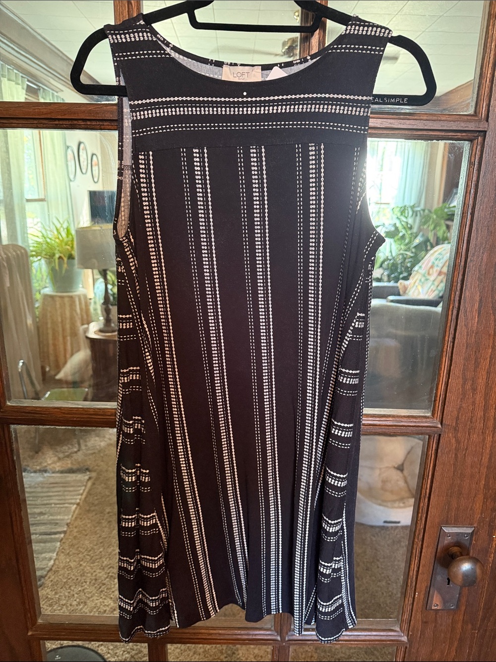 LOFT Black with White Vertical Stripe A-Line Skirt